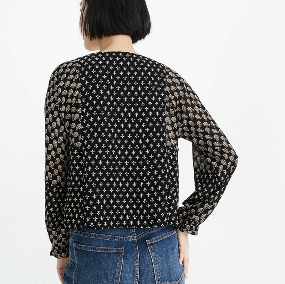 Madewell Brushstroke Sheer Sleeves Paisley Mix Blouse SZ.XS - Picture 3 of 10